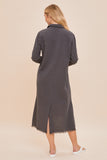 Graphite Colored Side Slit Midi Shirt Dress