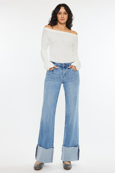 Naomi Mid Rise Wide Leg Flare with Cuff Detail