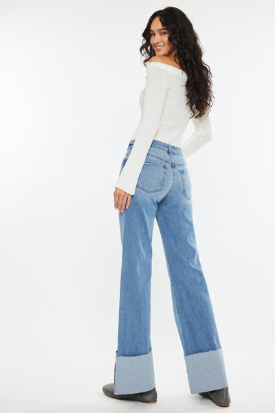 Naomi Mid Rise Wide Leg Flare with Cuff Detail