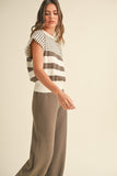 Mocha Mixed Stripe Pattern Knit Top