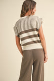 Mocha Mixed Stripe Pattern Knit Top