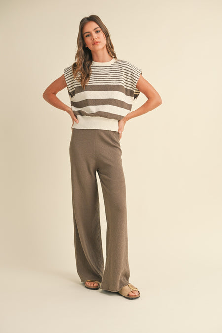 Storm Blue Ribbed Knit Wide Leg Pants