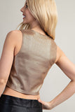 Mocha Sleeveless Round Neck Metallic Knit Top