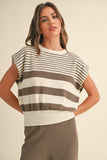 Mocha Mixed Stripe Pattern Knit Top