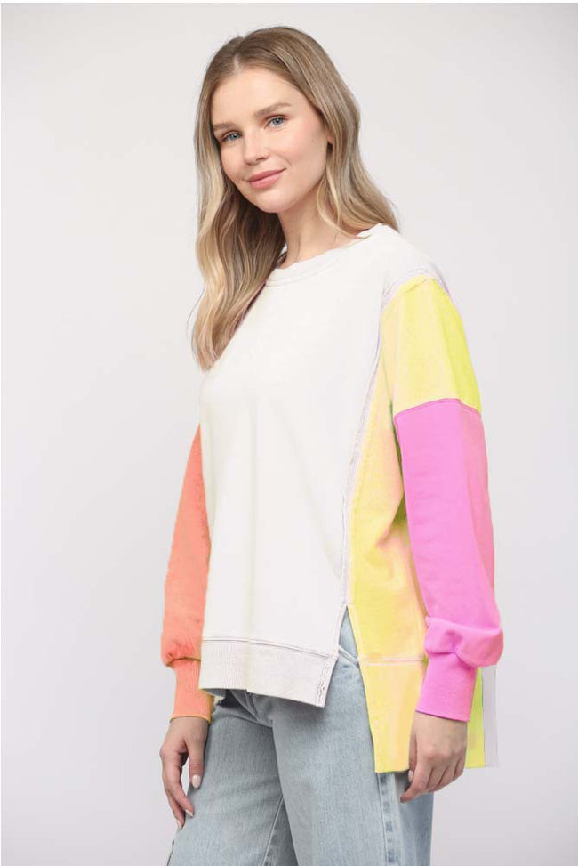 Cream, Yellow, & Orange Color Block Sweatshirt