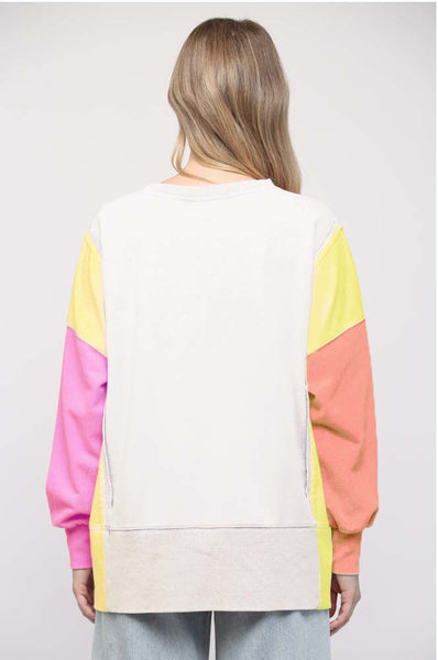 Cream, Yellow, & Orange Color Block Sweatshirt