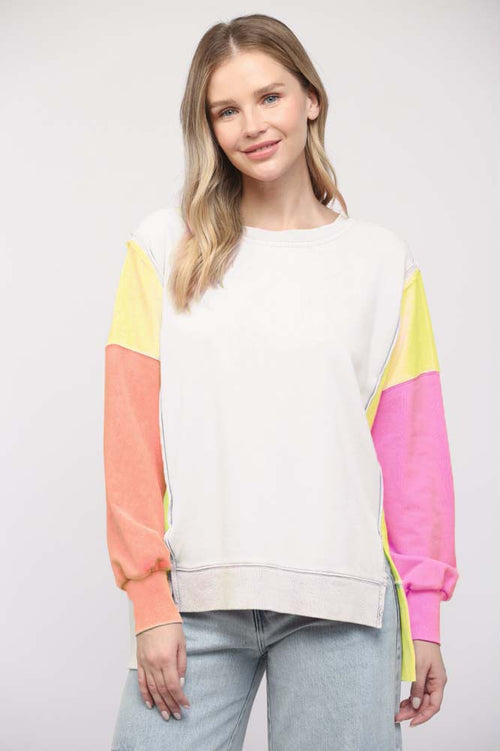 Cream, Yellow, & Orange Color Block Sweatshirt