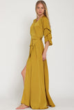 Mustard Long Shirring Sleeve Wrap Maxi Dress