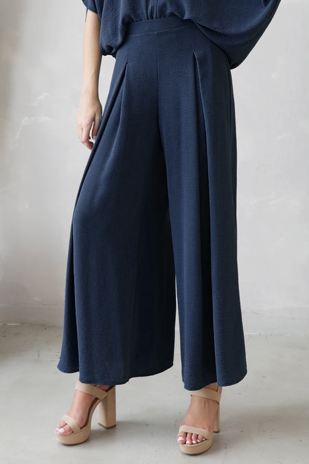 Storm Blue Ribbed Knit Wide Leg Pants