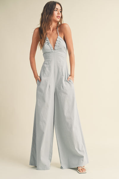 Light Denim Washed Cotton Jumpsuit