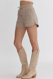 Taupe Textured Tie Waist Quilted Shorts