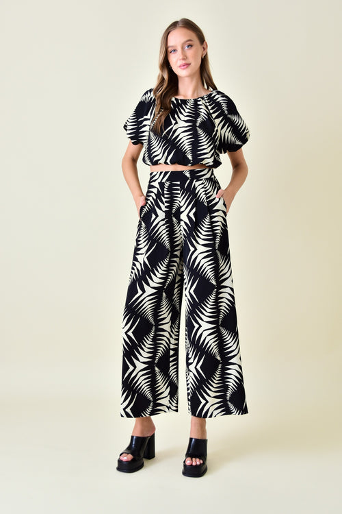Black and White Printed Wide Leg Pant