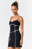 Black and White Contrast Binding Detail Strappy Bodycon Dress