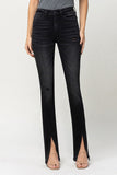 Kylie Black Colored High Rise Slim Cut Jeans with Front Slit