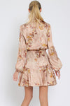 Nude, Beige & Multi Floral Long Sleeve Button Down Tie Front Mini Dress