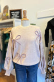 Oatmeal & Mauve Bow Detailed Pullover Sweater