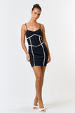 Black and White Contrast Binding Detail Strappy Bodycon Dress