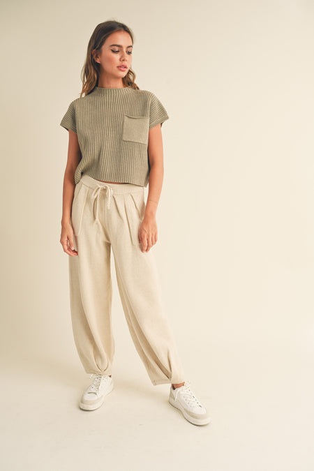 Storm Blue Ribbed Knit Wide Leg Pants