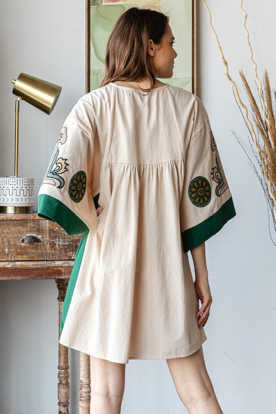 Vintage Olive Embroidered Patch Dress