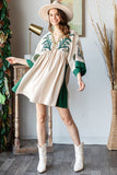 Vintage Olive Embroidered Patch Dress