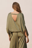 Olive Washed Poly Silk Caftan Top with Back Band