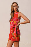 Red Malibu Sunset One Shoulder Wrap Mini Dress