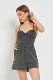 Washed Black Open Back Denim Romper