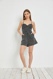 Washed Black Open Back Denim Romper