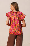 Orange Super Bloom Elastic Neckline Top