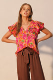 Orange Super Bloom Elastic Neckline Top