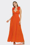 Orange Ruffle Shoulder Maxi Dress