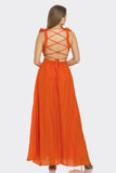 Orange Ruffle Shoulder Maxi Dress