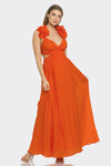 Orange Ruffle Shoulder Maxi Dress