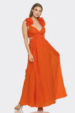 Orange Ruffle Shoulder Maxi Dress