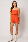 Orange Sleeveless Layered Romper