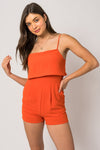 Orange Sleeveless Layered Romper