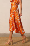 Orange Paloma Satin Midi Swing Skirt