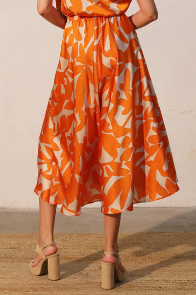 Orange Paloma Satin Midi Swing Skirt