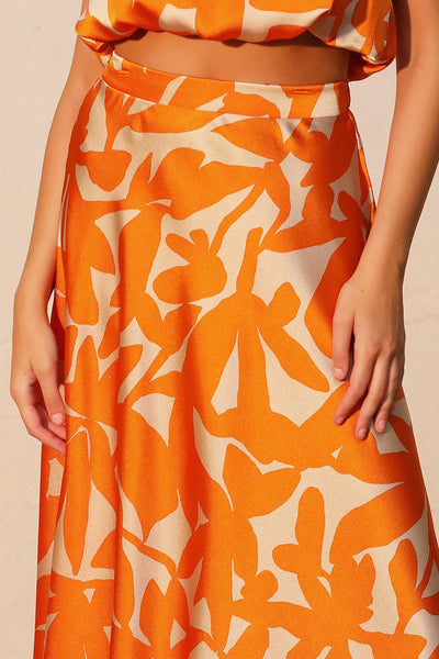 Orange Paloma Satin Midi Swing Skirt