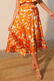 Orange Paloma Satin Midi Swing Skirt