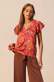 Orange Super Bloom Elastic Neckline Top