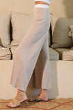 White and Beige Heavy Ribbed Knit Contrast Pants