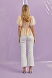 Peach Colored Pearl Organza Puff Sleeve Peplum Top