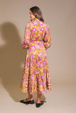 Rust, Mustard, & Pink Floral Collared Long Sleeve Midi Dress