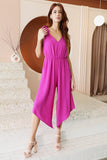 Orchid Textured Solid Tie Shoulder Slanted Jumpsuit