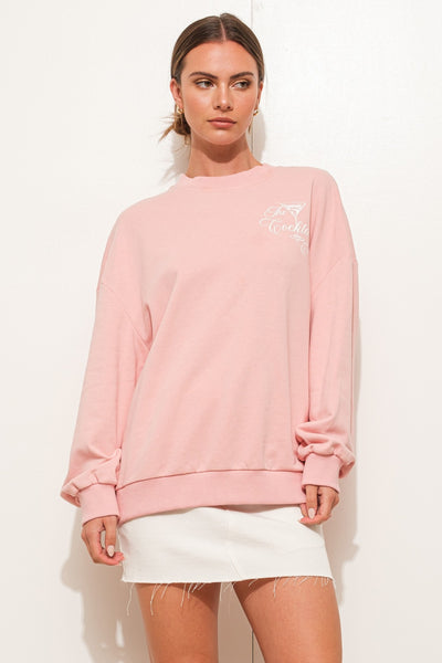 Baby Pink "Cocktail Club" Oversized Sweatshirt