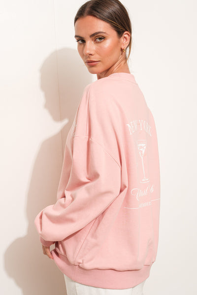 Baby Pink "Cocktail Club" Oversized Sweatshirt