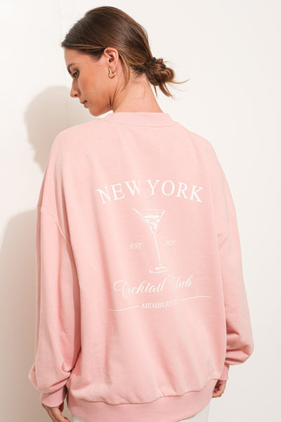 Baby Pink "Cocktail Club" Oversized Sweatshirt