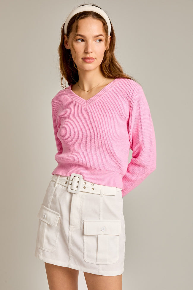 Bubblegum Pink V-Neck Sweater Top