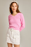 Bubblegum Pink V-Neck Sweater Top